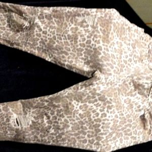Girls distressed leopard skinny jeans